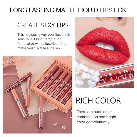 6Pcs Matte Liquid Lipstick Makeup Set, Matte liquid Long-Lasting Wear Non-Stick Cup Not Fade Waterproof Lip Gloss