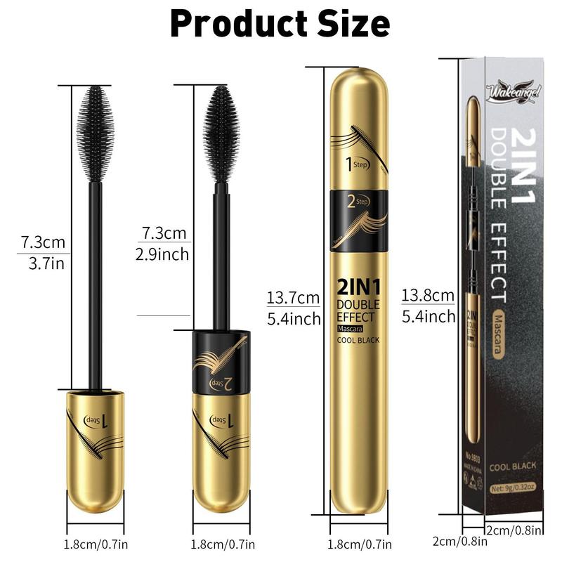 Waterproof Long Lasting Mascara, 1 Count 2 in 1 Natural Curl Eyelashes Mascara, Eyelashes Lengthening Volumizing Defining, Professional Eye Makeup Products