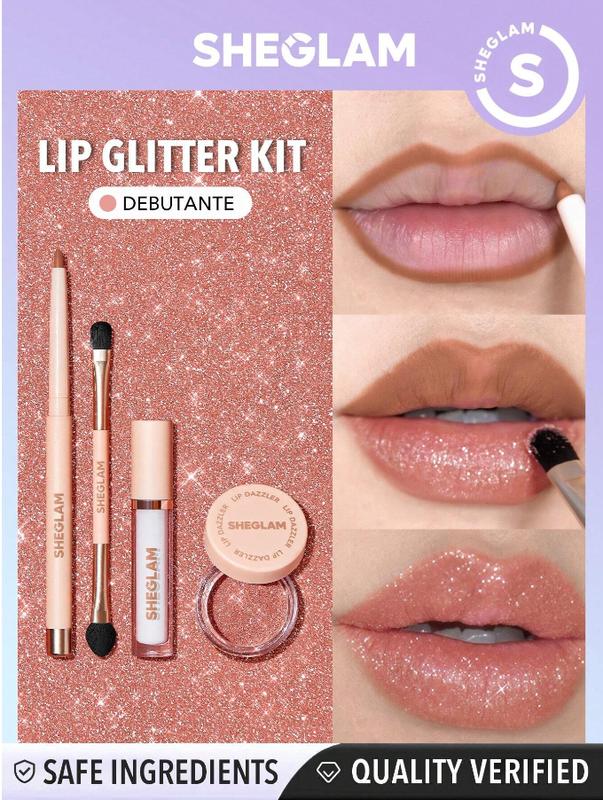 SHEGLAM Lip Dazzler Glitter Kit-Center Stage Long-Lasting Glitter Lip Gloss Sexy Super Stay Non-Sticky Shiny Liquid Kit Liquid Lipstick Pink Y2K Rosa Liquid Lipstick