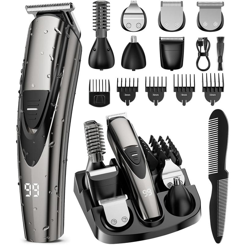 Beard Trimmer for Men,17-Pc Set Rechargeable Hair Clippers Kit with Safety Lock,Mens Grooming Kit for Hair Beard Body & Nose,Gifts for Men