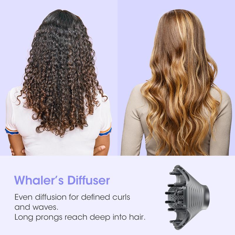 WHALER'S Ionic Hair Dryer with Diffuser • Negative Ion Blow Dryer • Suitable All Hair Types • Intelligent Heat Control & Rapid Drying Speeds • Lightweight Design • Low Noise Technology