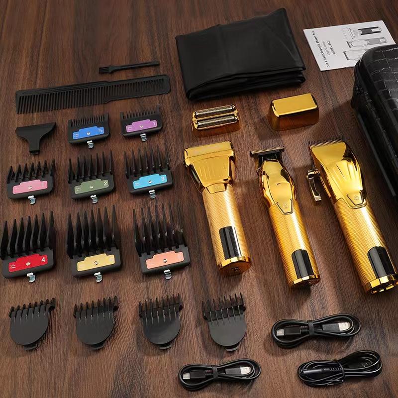 Professional hair clipper hair equipment 3 sets a set, men's home clipper bald machine hair salon high-power LCD display