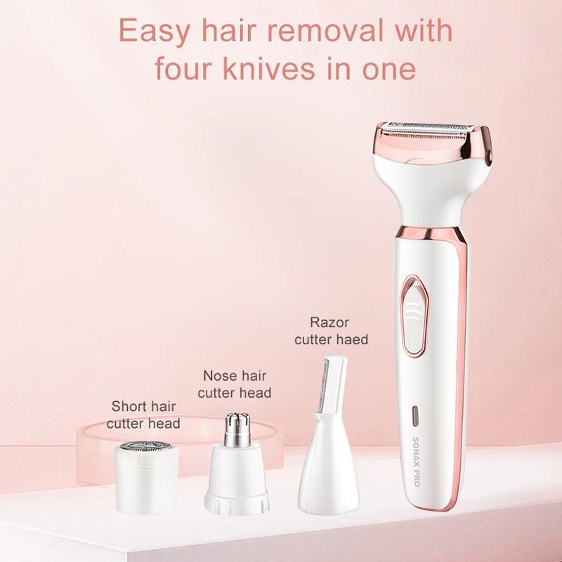 4 in 1 Electric Hair Removal Tool, USB Rechargeable Grooming Kit for Body, Face, Nose, Arms, Legs, Bikini Area, Body Razor for Women