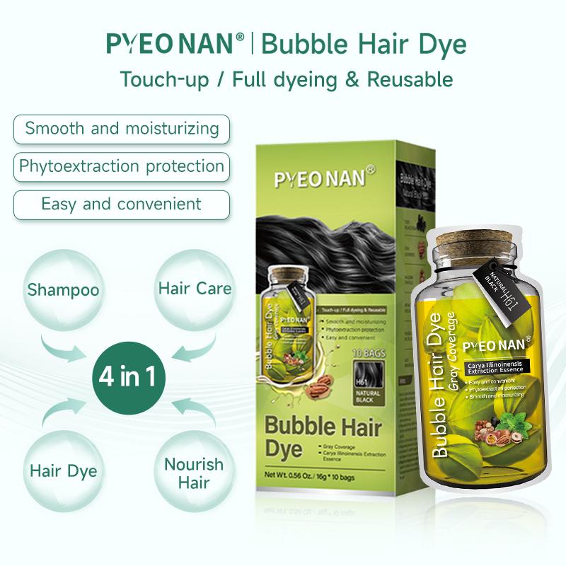 PYEONAN Unisex Bubble Hair Dye, Black or Dark Brown Coloring with Natural Plant Extracts, 2 In 1 Grey Coverage & Haircare Hair Dyeing Gel