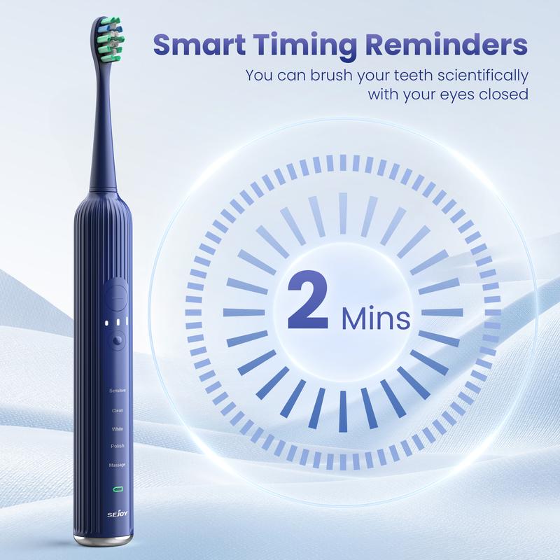 SEJOY Sonic Electric Toothbrush Rechargeable Power 6 Brush Heads 15 Modes Timer