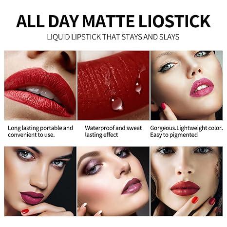 6Pcs Matte Liquid Lipstick Makeup Set, Matte liquid Long-Lasting Wear Non-Stick Cup Not Fade Waterproof Lip Gloss