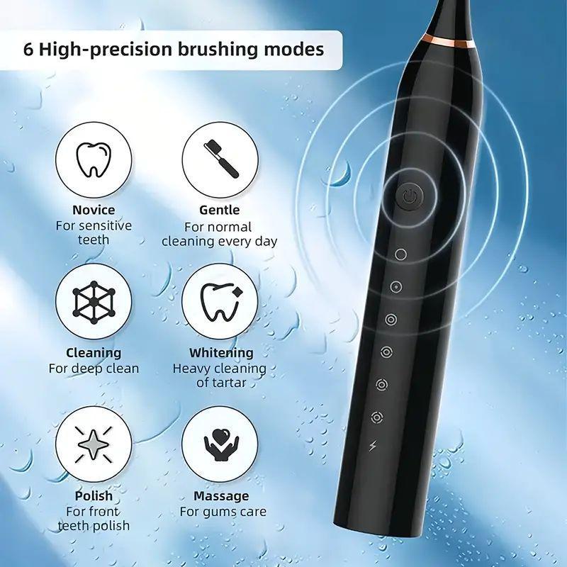 Electric Toothbrush Kit, 1 Box Rechargeable USB Toothbrush with 4 Soft Bristles Brush Heads, Oral Care Toothbrush for Home & Travel, Christmas Gift