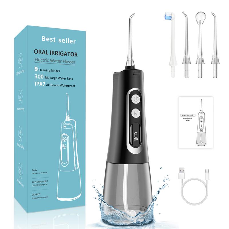 Water Flosser Cordless Dental Oral Irrigator with 9 Modes, 4 Replaceable Jet Tips