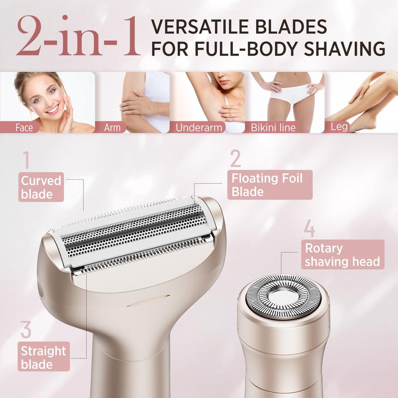 Portable Rechargeable Hair Removal Kit for Women - 2 in 1 Electric Razor for Face, Body, Leg, Bikini, Underarm & Arm - Brush