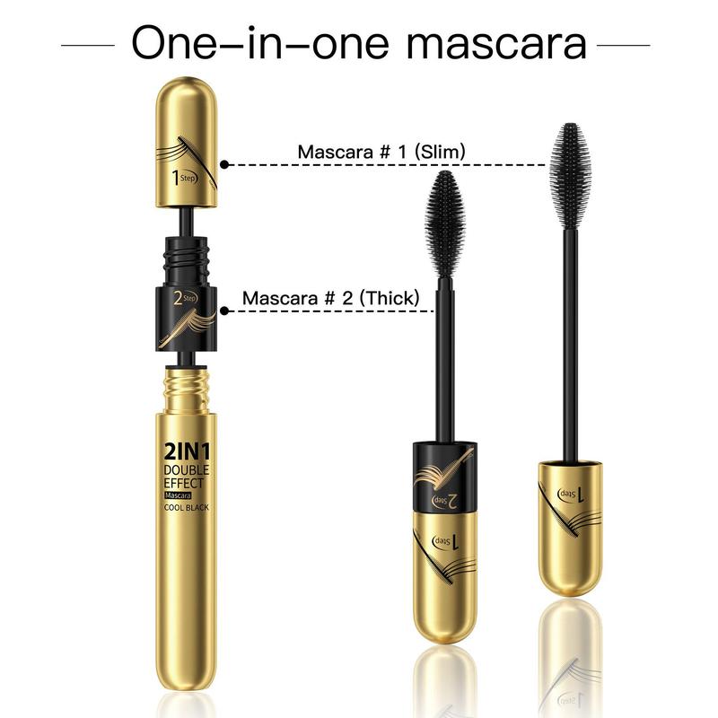 Waterproof Long Lasting Mascara, 1 Count 2 in 1 Natural Curl Eyelashes Mascara, Eyelashes Lengthening Volumizing Defining, Professional Eye Makeup Products