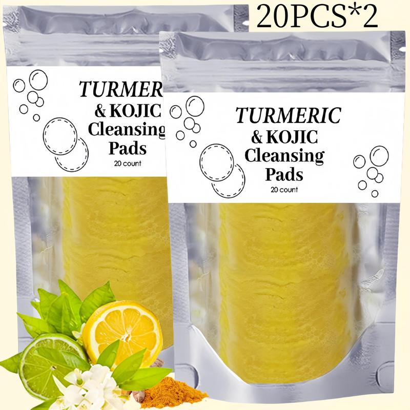 Turmeric & Kojic Acid Face Cleansing Pads, 2 Counts Brightening Exfoliating Cleanser for Acne-prone Skin & Makeup Removal for Face & Body Women & Men