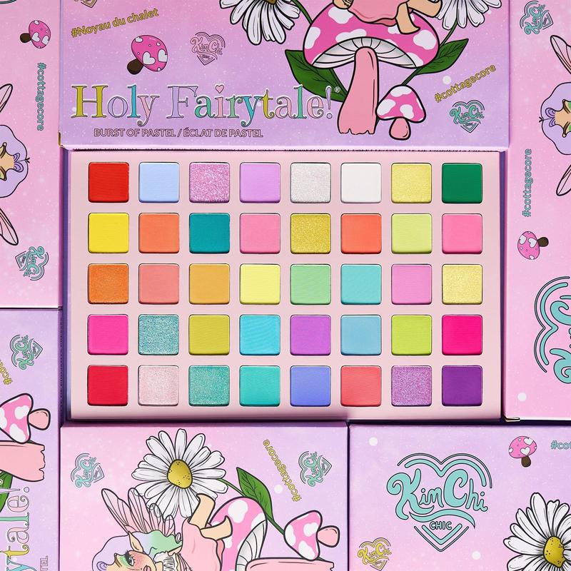 KimChi Chic Holy Fairy Tale Eyeshadow Palette - 40 Pressed Pigments, Pastel & Rainbow Bright Color Shades, Cosmetic Makeup