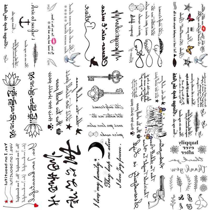 Mixed Style Letter & Proverb Pattern Temporary Tattoo Sticker, 15pcs set Waterproof Fake Tattoo Sticker, Body Art Makeup Kit for Men & Women