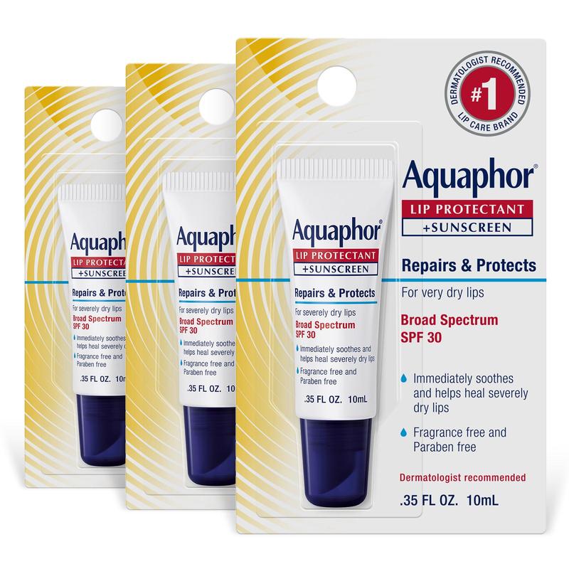 Aquaphor Lip Repair with Sunscreen SPF 30 for  Long-Lasting Moisture and Lip Protection, 0.35 Oz Tube, Pack of 3