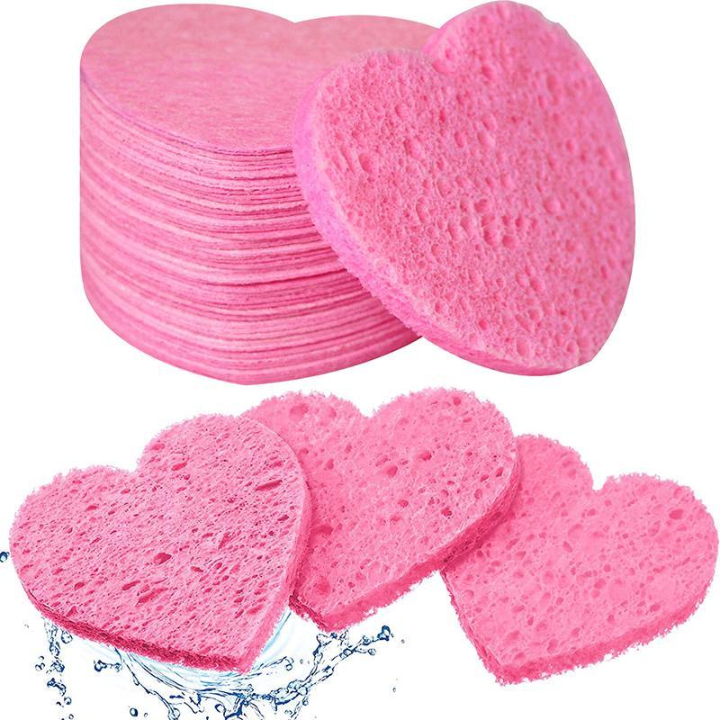 Comfort Heart Shaped Compressed Facial Cleansing Sponges, 20pcs set Natural Facial Cleansing Pads, Summer Reusable Facial Exfoliating Cleansing Tools, Cruel Summer, Skincare Products, Christmas Gift