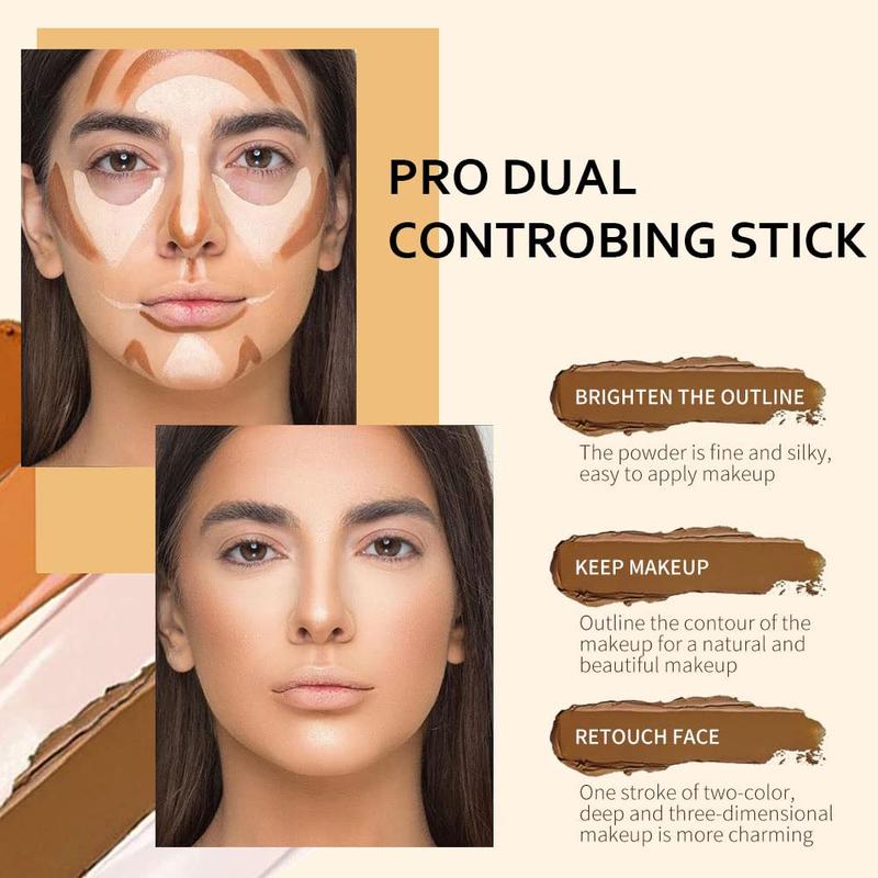 4 Colors Cream Contour Sticks Makeup Kit, Primer Face Highlighter Contouring for Beginners, Highlight and Contour Kit, Cream Concealer Makeup Blur Stick, Primer Face Corrector 1#,3#