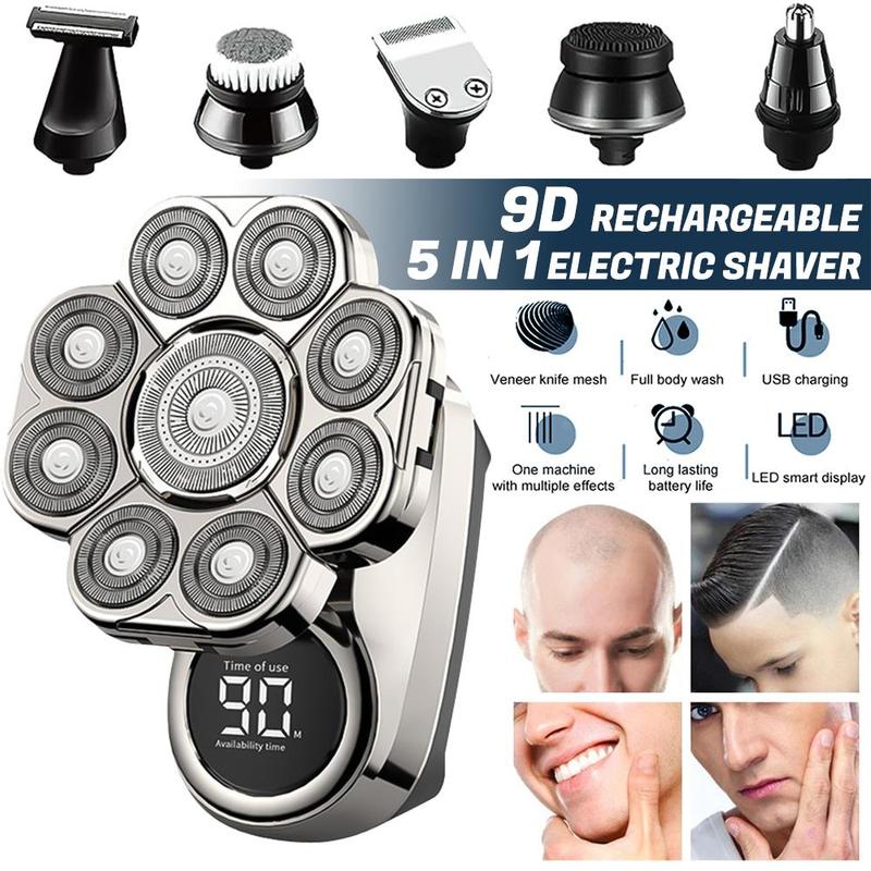 9D Electric Head Shaver for Bald Men, Upgraded 6-in-1 Head Shaver for Bald Men, Waterproof Wet Dry Grooming Kit Electric Shaver for Men, Cordless Rechargeable Bald Head Razor for Home&Travel Valentine Gift