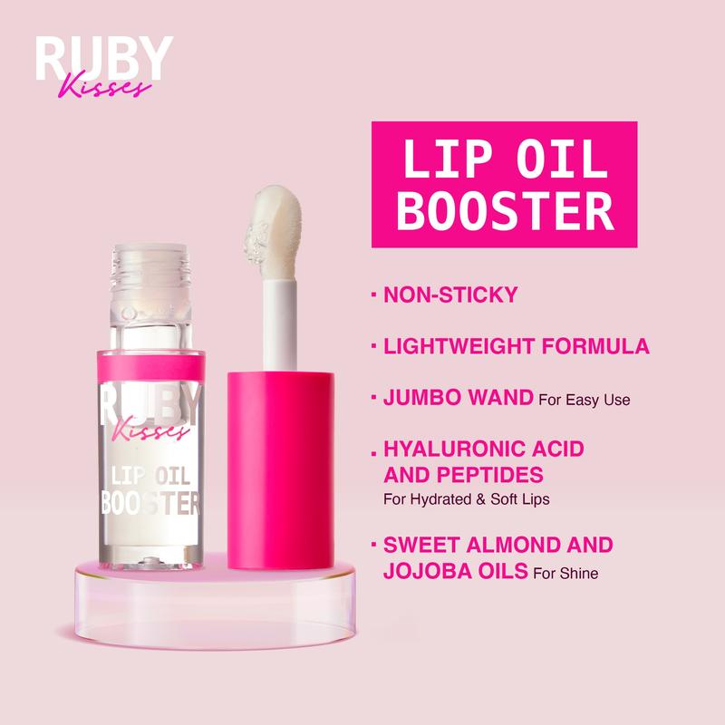 Ruby Kisses Lip Oil Booster, Fat Jumbo Wand, Hydrating Lip Gloss, Non-Sticky Moisturizer, Shiny & Glossy, Nourishing Natural Care Comfort Moisture