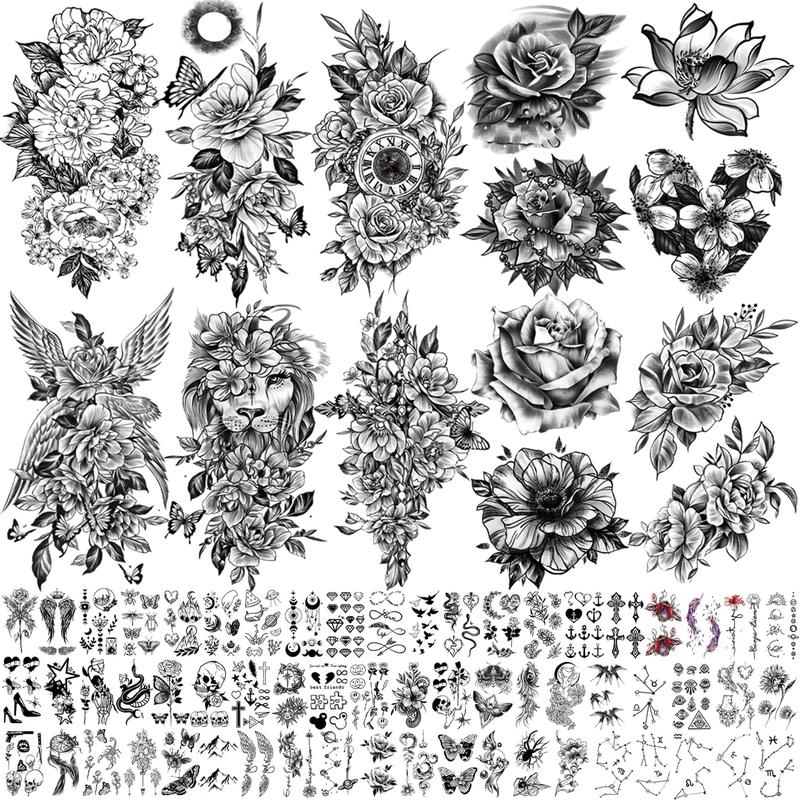 70 Sheets Flower Temporary Tattoos for Women, Includes 10 Half Arm Tattoos Temporary That Look Real and Last Long, Fake Tattoo Semi Permanent Tattoo for Men and Girl