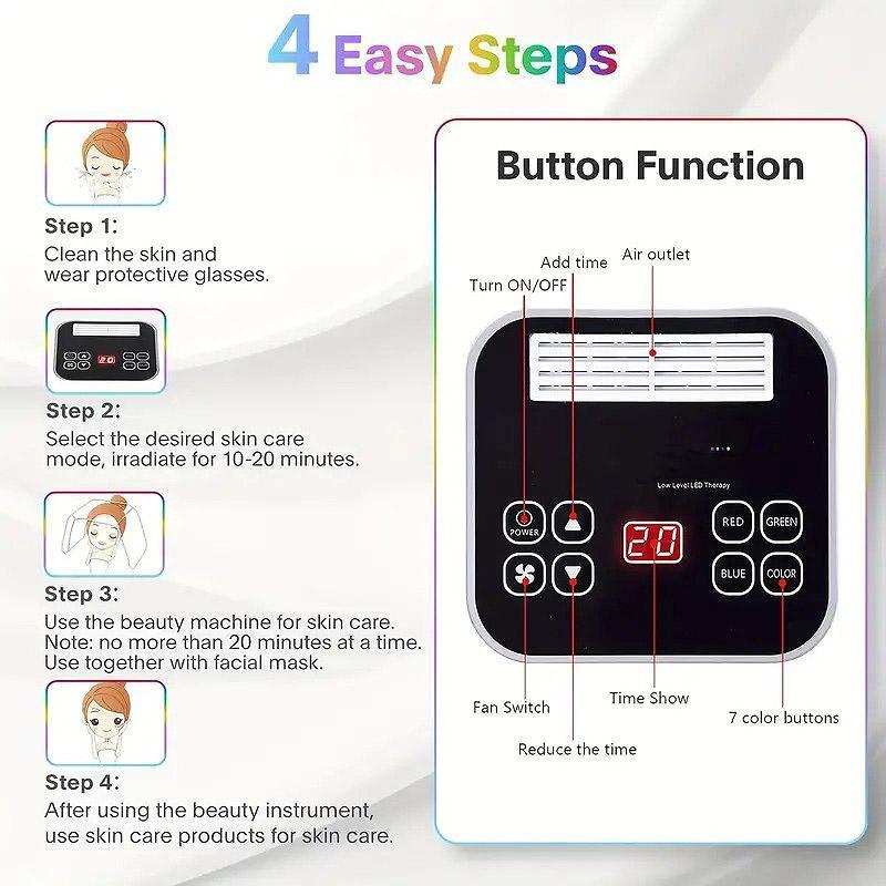 Foldable LED Facial Spa Machine, Professional 7 Colors LED Facial Mask, Multifunctional Beauty Instrument for Face Body Neck, Christmas Gift