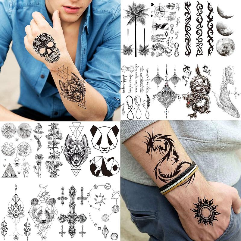 BG 66 Sheets 3D Small Black Temporary Tattoos For Women Men Waterproof Fake Tattoo Stickers For Face Neck Arm Children Flower Birds Star Realistic Tatoo Kits For Boy Girls Adults