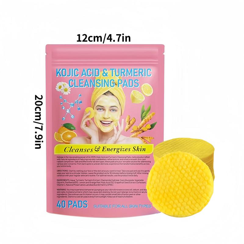 Turmeric Kojic Acid Cleansing Pads, 2 Pack(40pcs pack) Moisturizing Daily Skin Cleansing Pads, Facial Pore Deep Cleanser for Christmas Gift, Comfort Skin Care Product