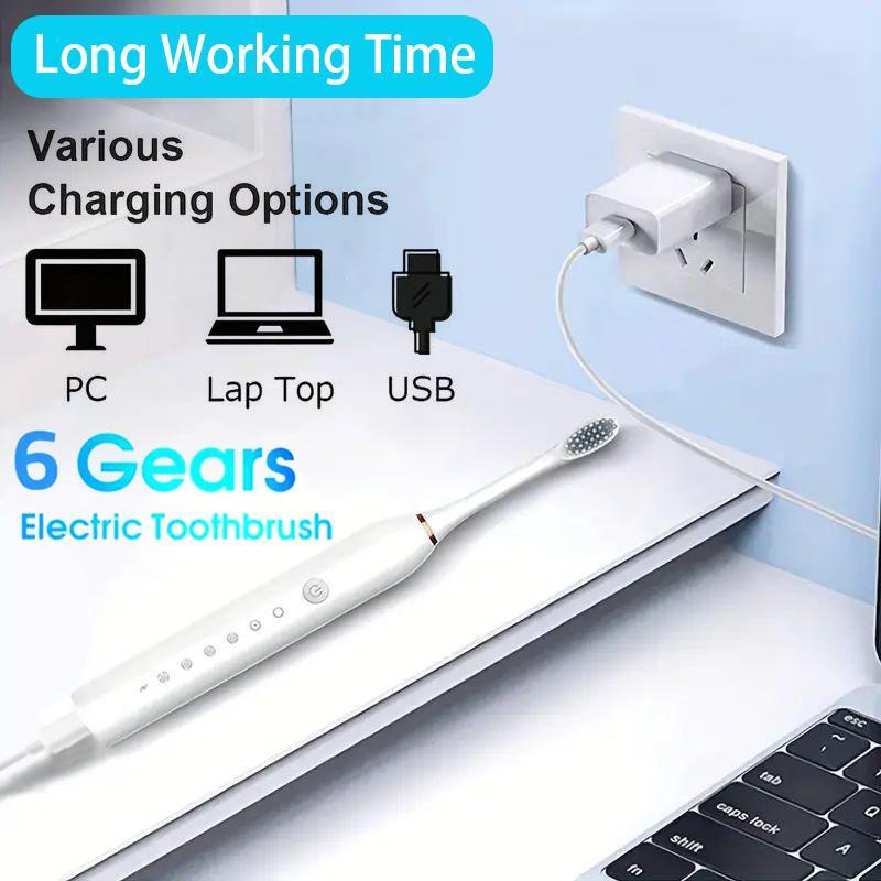 Electric Toothbrush Kit, 1 Box Rechargeable USB Toothbrush with 4 Soft Bristles Brush Heads, Oral Care Toothbrush for Home & Travel, Christmas Gift