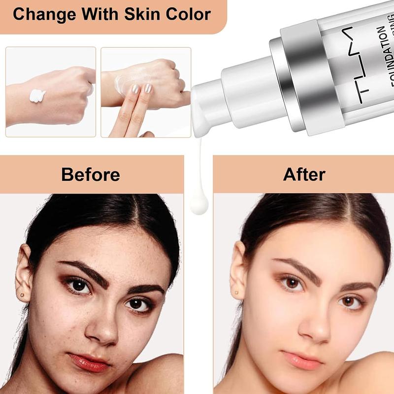 2 PACK TLM Color Changing Foundation Liquid Base, All Day Flawless Warm Skin Tone BB Cream Makeup Base Concealer for All Skin SPF15 Moisture