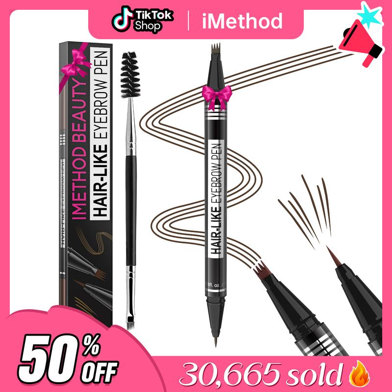 iMethod Eyebrow Pencil, Hair-like Eyebrow Pen, 2-in-1 Waterproof Brow Pen with 4 Tip, with Dual-ended Eyebrow Brush, Cosmetic Makeup