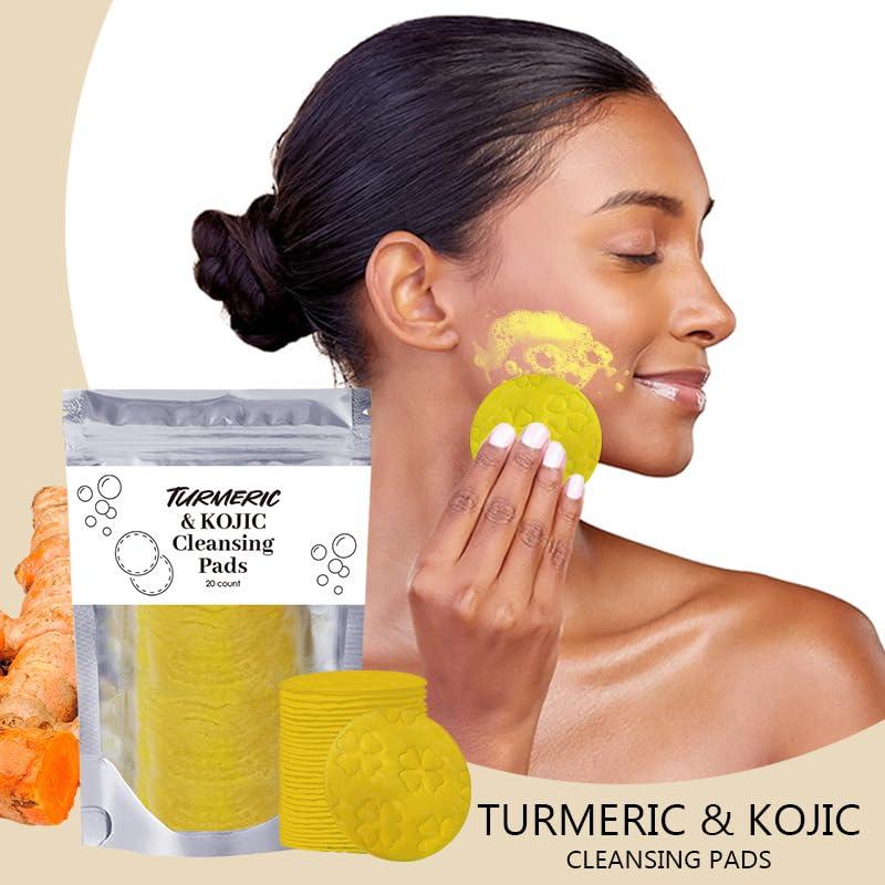 Hecmoks 2-Pack Turmeric Cleansing Pads - Infused with Vitamin B5,C & Chamomile,Foaming Exfoliating Pads for Radiant Skin - Skincare,Smooth Kojic Clear