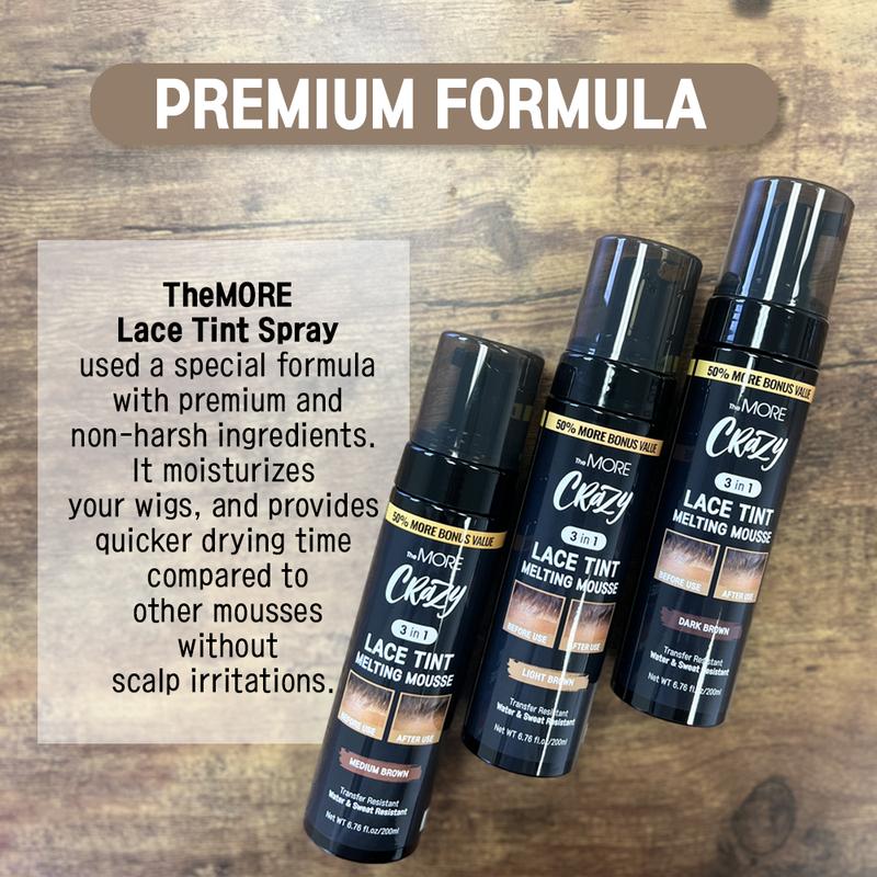 TheMORE Crazy 3 in 1 Lace Tint Mousse 200ml | Concealer Lace Wig Hair Wigs Toupees and Hair Pieces Lace Tint Styling Foaming Mousse