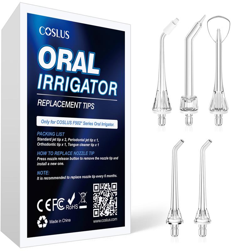 COSLUS 5-Pack Water Dental Flosser Replacement Tips: 2 Standard, Orthodontic, Periodontal, Tongue Scraper - Easy to Replace, Versatile Nozzles for Optimal Oral Hygiene