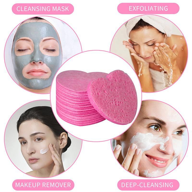 Comfort Heart Shaped Compressed Facial Cleansing Sponges, 20pcs set Natural Facial Cleansing Pads, Summer Reusable Facial Exfoliating Cleansing Tools, Cruel Summer, Skincare Products, Christmas Gift