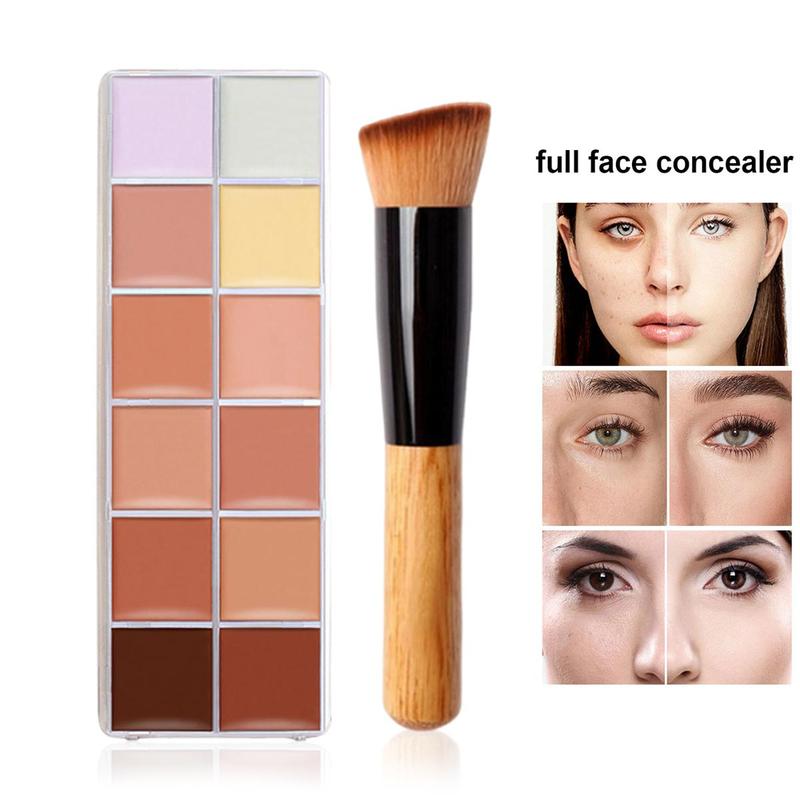 12 Color Correcting Concealer Palette with Brush, Waterproof Concealer Cream, Contouring Makeup Palette