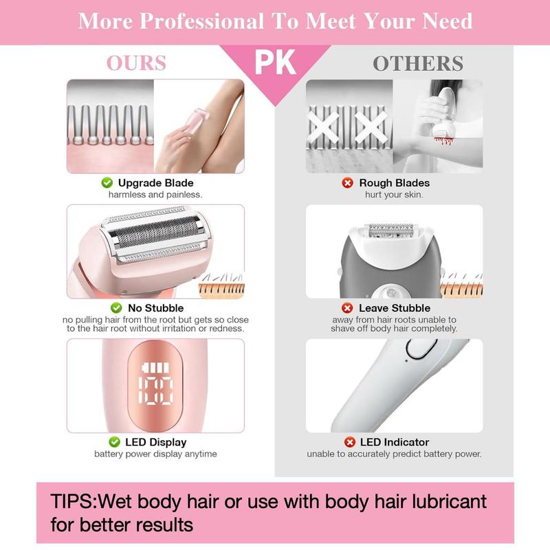 Electric Shaver, Women's Shaver, Body Instrument Bikini Trimmer, Electric Shaver And Razor Rechargeable, 2-In-1 Body And Facial Epilator, Waterproof IPX7, Removable & Interchangeable Heads, Dual Head Configuration, Intelligent LED Display, Christmas Gift