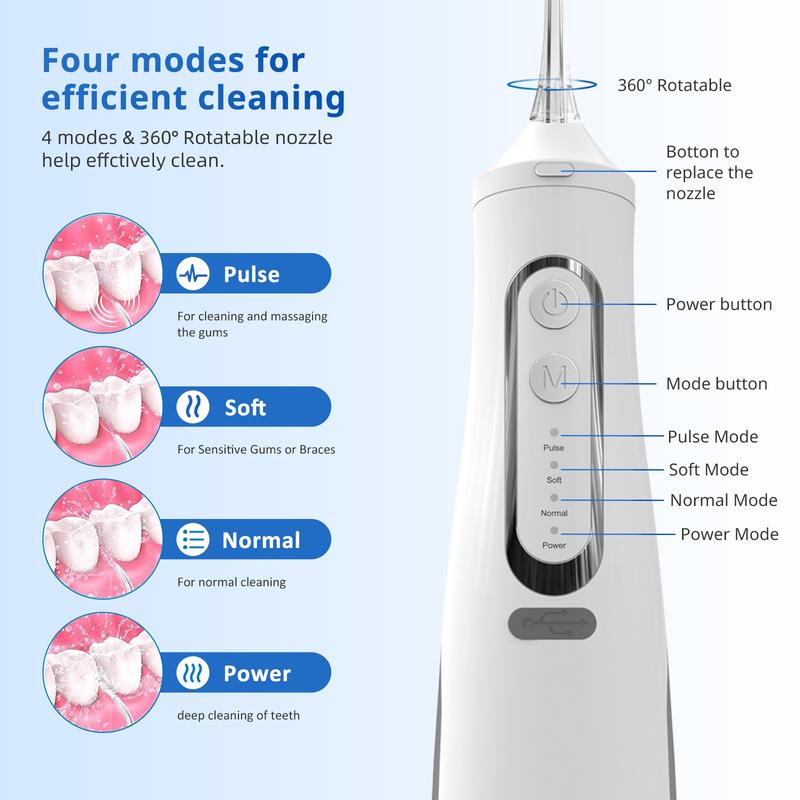 USB Rechargeable Cordless Water Flosser - Oral Irrigator, Portable Rechargeable Long Battery Life Water Teeth Flosser for Home Travel USB Rechargeable