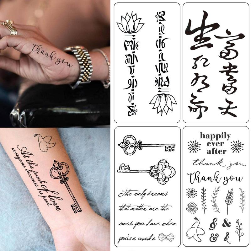 Mixed Style Letter & Proverb Pattern Temporary Tattoo Sticker, 15pcs set Waterproof Fake Tattoo Sticker, Body Art Makeup Kit for Men & Women