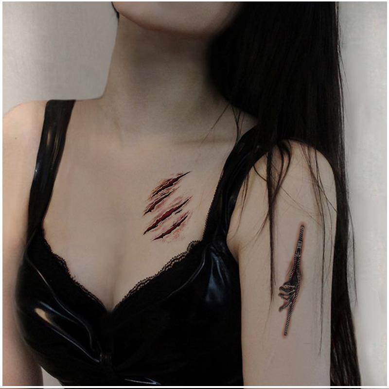 Halloween Tattoo Stickers Wound Tattoo Stickers Simulation tattoo tattoo scar tattoo tattoo knife simulation Waterproof Tattoo Sticker 36pcs