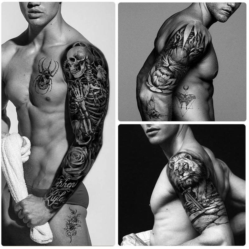 46 sheets  Arm Skull Temporary  For Men Half Arm Shoulder Angel Tattoo for Ladies Fake Waterproof Wolf Lion Stone Tattoo Stickers For Adult or Kids