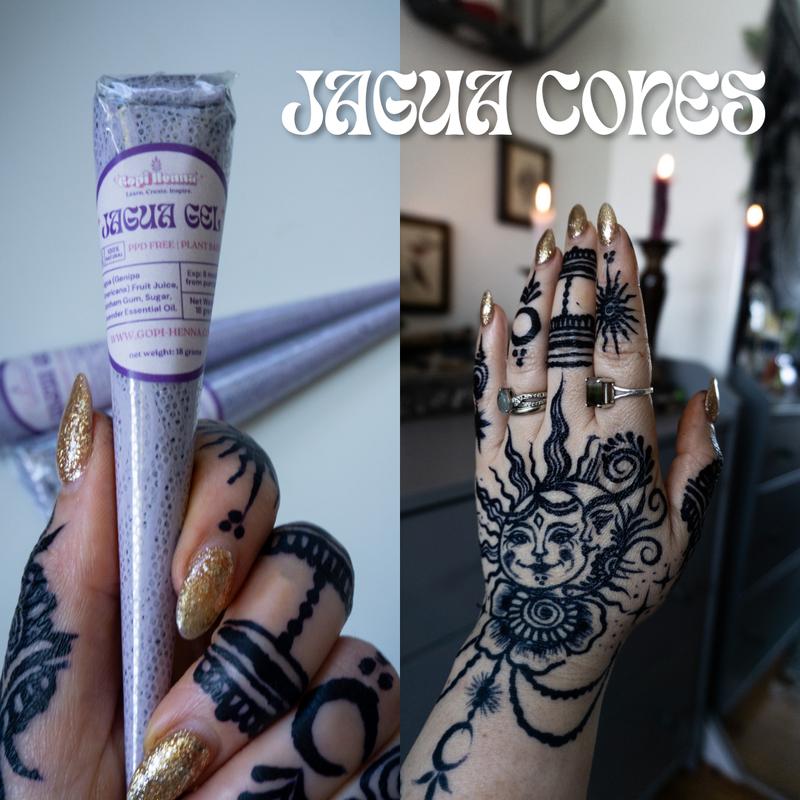 Jagua Gel Cones | Plant Based Temporary Tattoos PPD FREE | Black Stain Color Lavender Makeup Organic