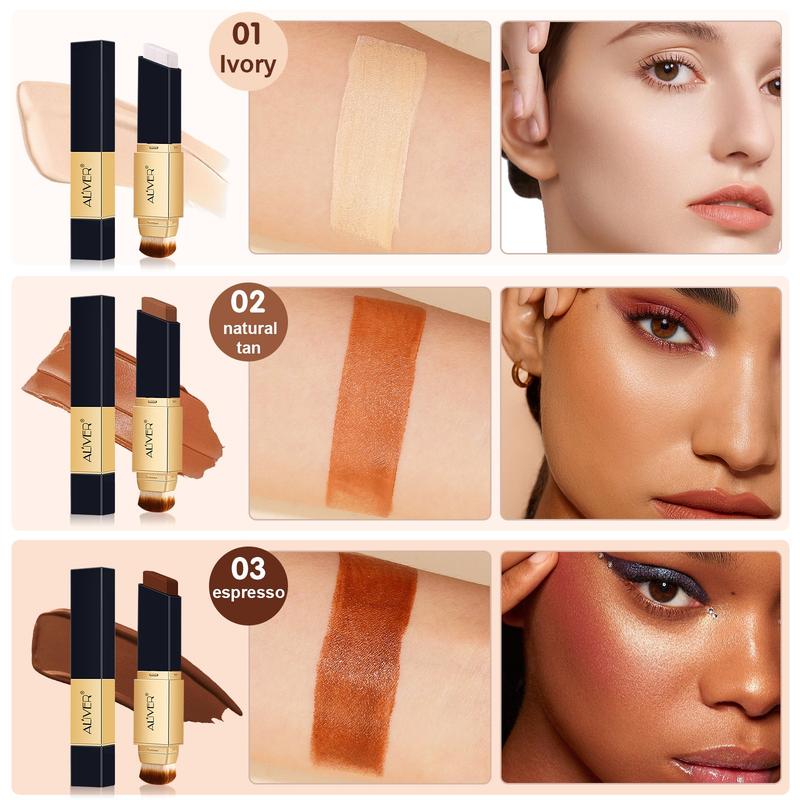 Aliver 2 In 1 Concealer, Foundation Stick, Colour Changing Concealer Stick with Cosmetic Brushes, Long Lasting Makeup Full Concealer Stick(3 colors)