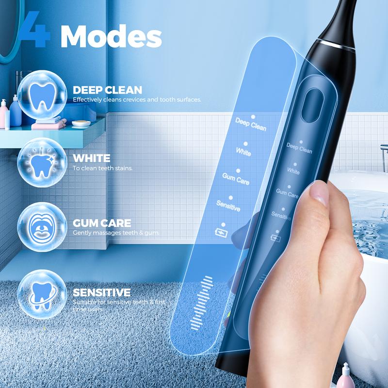 KORSMALL Electric Toothbrush 4 Modes Clean Rechargeable with 6 Brush Heads & Travel Case Powerful High Frequency Vibration Toothbrush with Smart Timer Oral Deep Clean ToothBrush Set Teeth Brightening Gift for Loved Ones