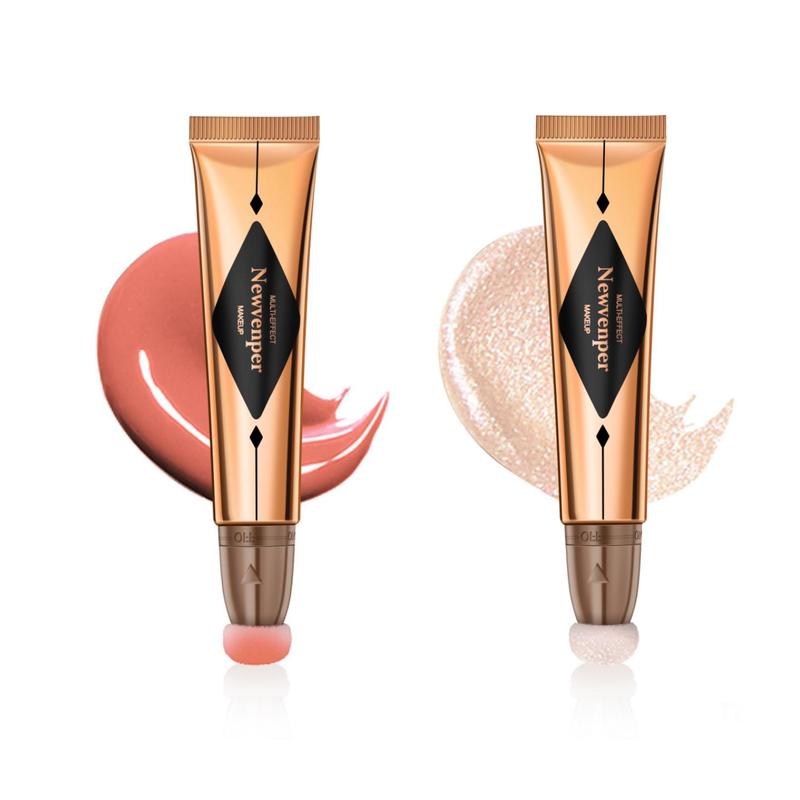 Long-lasting Liquid Highlighter & Liquid Blush Set, 2 Counts set Natural Glow Smudge-proof Liquid Makeup Highlighter Blush for Face & Body