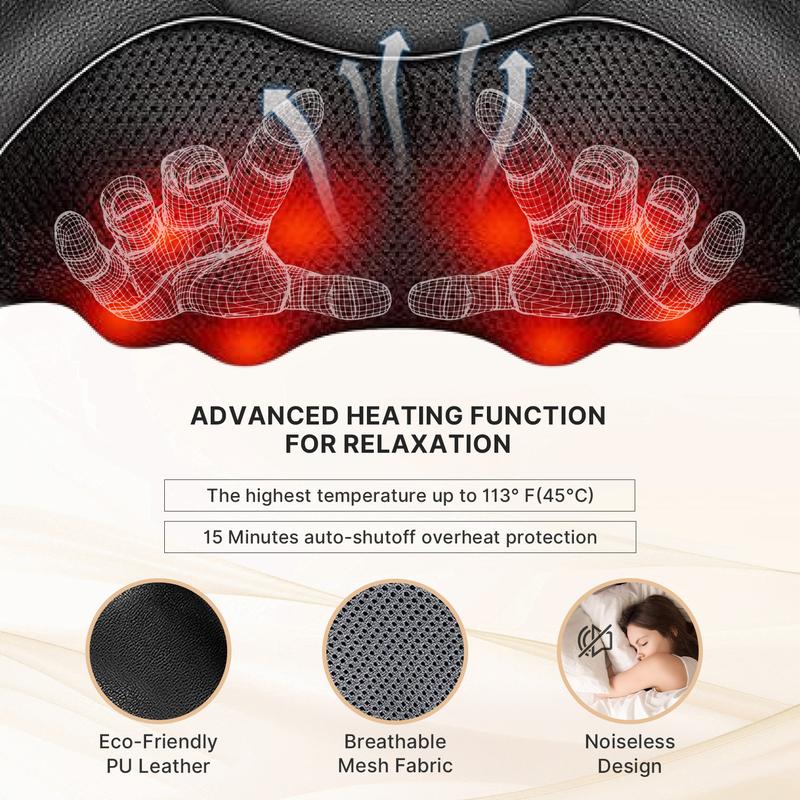 PONGUI Shiatsu Back Shoulder and Neck Massager with Heat, Electric Deep Tissue 4D Kneading Massage shoulder massager