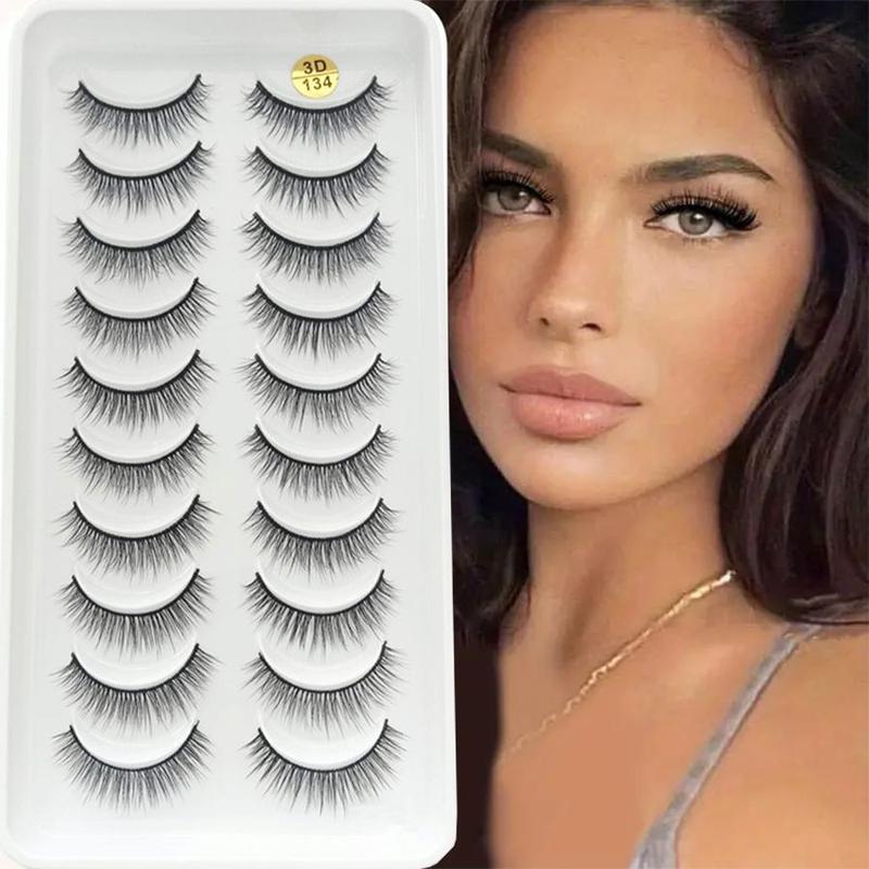 Natural False Eyelashes, 10 Pairs Handcrafted Faux Cluster Lashes, Volumized False Eyelashes for Women and Girls Eye Makeup Enhancement, Christmas Gift