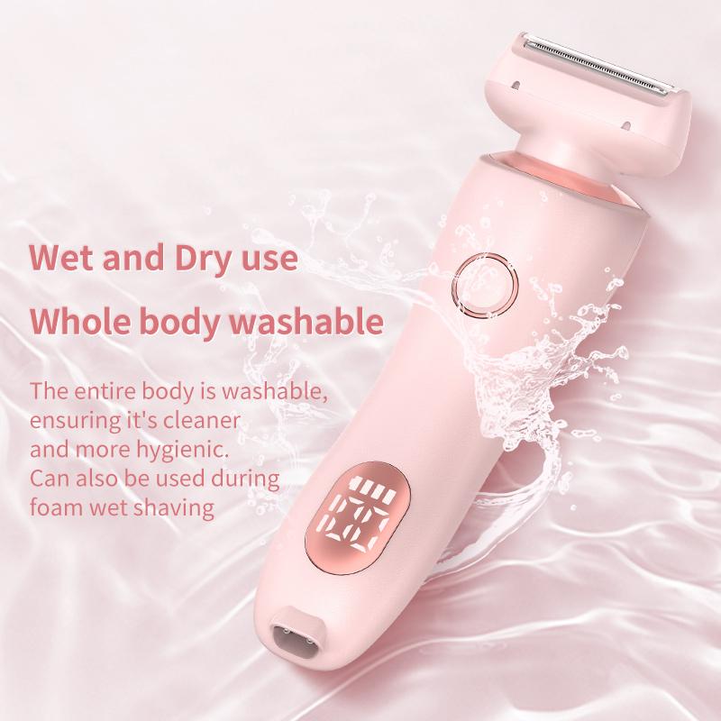 With detachable blade, wet and dry use, women's electric shaver, suitable for bikini, leg hair, face, underarms, pubic hair, rechargeable trimmer, painless, 2-in-1 portable shaver, waterproof, comfortable full body wash, remove hair at the root