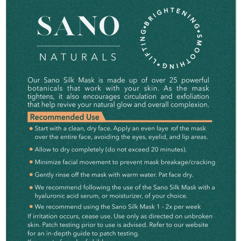 Vegan Zombie Like Mask - Sano Silk Mask - K Beauty 1 Step Facial from Sano Naturals - PACK OD 8 MASKS