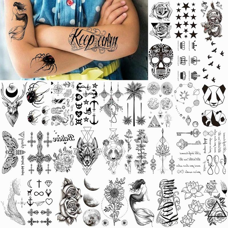 BG 66 Sheets 3D Small Black Temporary Tattoos For Women Men Waterproof Fake Tattoo Stickers For Face Neck Arm Children Flower Birds Star Realistic Tatoo Kits For Boy Girls Adults