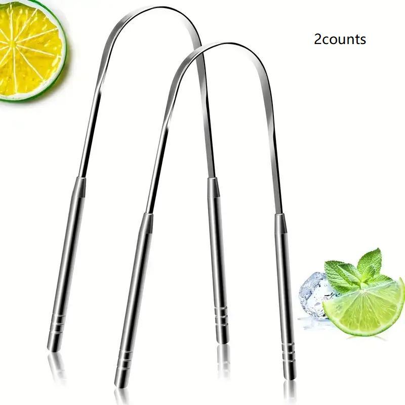 Stainless Steel Tongue Scraper (2pcs), U Shaped Tongue Cleaner for Adults, Oral Hygiene Care Tool, Breath Freshener, Daily Oral Care Products 