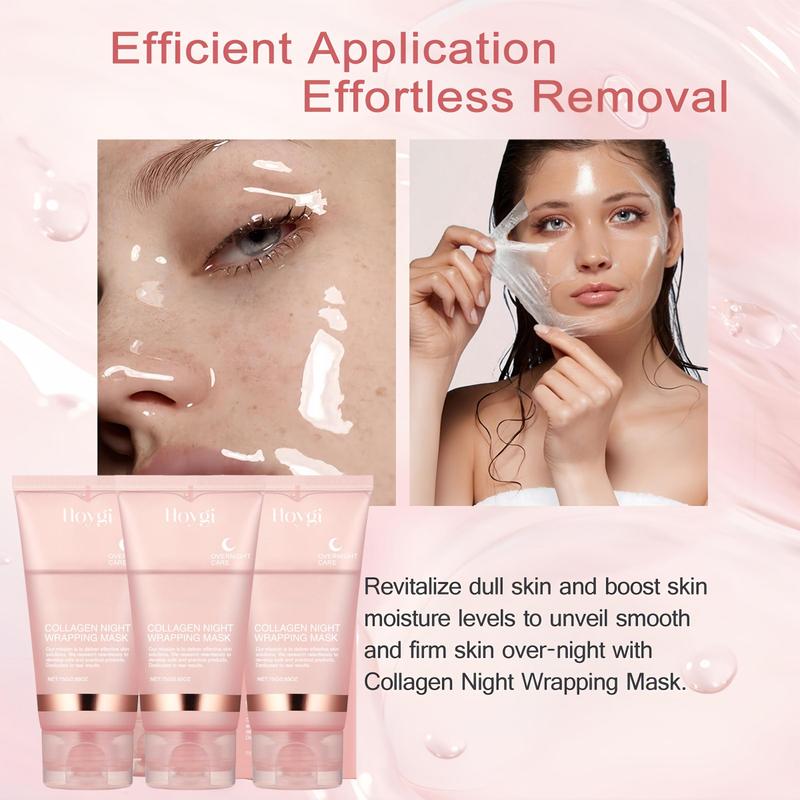 Collagen Overnight Wrapping Peel Off Facial Mask, 3 Boxes Deep Cleansing & Moisturizing Facial Mask for Christmas Gift, Facial Skin Care Product for Women & Men